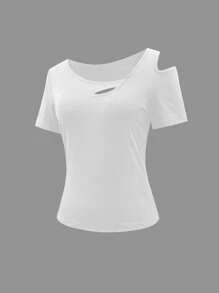 Women's Plain Short Sleeve T-Shirt, Fashionable For Summer