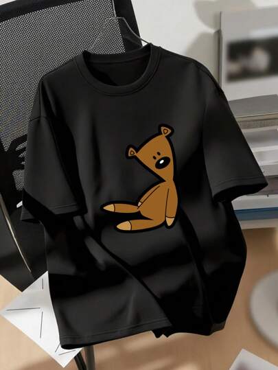 SHEIN تي شيرت قصير الأكمام بياقة مستديرة طباعة الحيوان جميلة للنساء