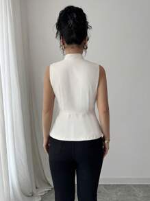 Elenzga Women's Sleeveless Elegant V-Neck Ruched Blouse, Spring/Summer - Apricot - View 2