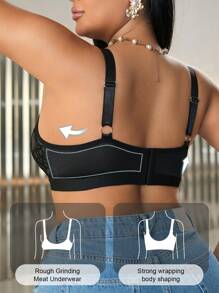 SHEIN Plus Size Women's Wireless Lace Sexy Lingerie Bra - Black - View 2