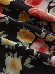 SHEIN MOD Plus Size Women Floral Print Ruffled Bust Cup Bow Decor Camisole Maxi Dress For Summer, Light Blue - Black - View 4