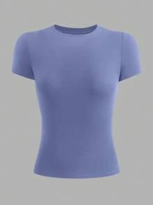 Jouncy 女士修身短袖纯色T恤，夏季时尚 - 薄荷藍 - 查看 3