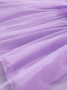 Glamorique Kids Baby Girls Ruffled Cap Sleeve Textured Mesh Round Neck Summer Princess Dress With Belt - Purple - View 4