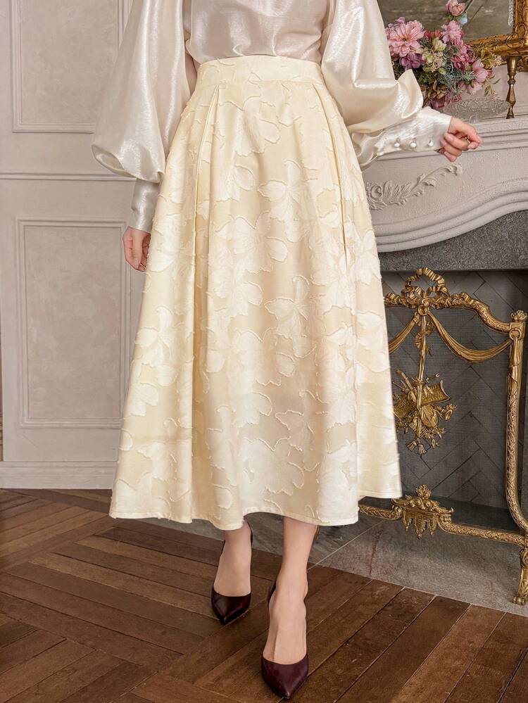 Women's Ruched Floral Mid-Length Skirt, Fashionable For Summer