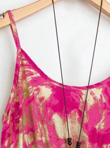 Linhara Plus Size Ombre & Asymmetrical Pattern Short Sleeve Jacket + Elastic Waist Camisole Dress Women 2 Pieces Set - Hot Pink - View 4