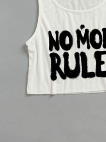 Attitoon Women Casual Oversized U-Neck Sleeveless Cropped Tank Top, Loose Fit, "No More Rules" Print, Suitable For Summer Back To School - White - View 6