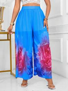 SHEIN Unity 女式蓝色褶皱高腰裤 - 藍色 - 查看 4