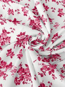 SHEIN LUNE Romantic Blue & White Ditsy Floral Ruffle Sleeve & Collar Waist-Cinched Layered A-Line Long Dress For Women, Spring/Summer Easter Work Summer Dresses Women Dresses Elegant Gown,Sun Dresses For Women,Bohemian Clothes - Red - View 5