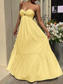 MainGRL 波西米亚风格长款露肩连衣裙，向日葵黄色，春夏 - 黃色 - 查看 4