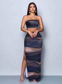 SOLERSUN Bộ đồ bó sát gợi cảm, co giãn cao, in kỹ thuật số toàn thân, thanh lịch, lượn sóng tối màu, thời trang cho tiệc tùng/nghỉ mát - Nhiều màu - Xem 4