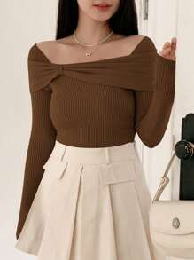 DAZY Women's Solid Color Long Sleeve Slim Fit Sweater, Casual Everyday Wear,Fall Women Clothes - Camel - View 4