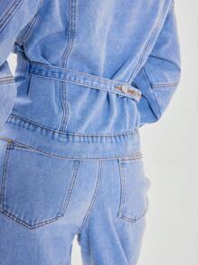 MUSERA Contrast Stitch Balloon Sleeve Denim Jacket Only Spring Street Style Y2k 90's Western Concert Evening Party Elegant - Blue - View 6