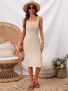 SHEIN LUNE 女士休闲罗纹无袖中长连衣裙，基本款修身款，适合日常穿着，春夏季 - 粉色 - 查看 5