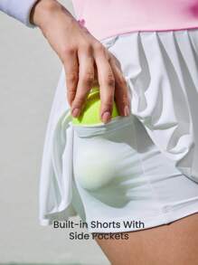 CourtClass 女士瑜伽服套装，包括无袖合身性感 Polo 领工字背健身休闲百褶裙，带口袋和短裤下装，适合户外、休闲通勤和运动穿着 - 粉色 - 查看 4