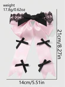 ROMWE Anime 1 Stück koreanischer Stil exquisiter süßer & cooler hochwertige schwarze Spitzenborte rosa Schleifenclip, Haarklammer, Haaraccessoire geeignet für Frauen, Alltag, Geschenk