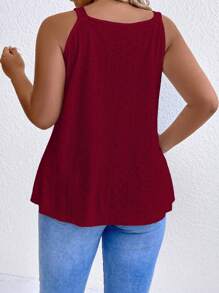 SHEIN LUNE Plus Size Solid Color Eyelet Embroidered Ring Tank Top - Burgundy - View 2