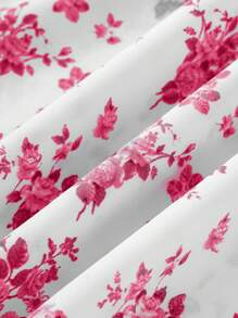 SHEIN LUNE Romantic Blue & White Ditsy Floral Ruffle Sleeve & Collar Waist-Cinched Layered A-Line Long Dress For Women, Spring/Summer Easter Work Summer Dresses Women Dresses Elegant Gown,Sun Dresses For Women,Bohemian Clothes - Red - View 7