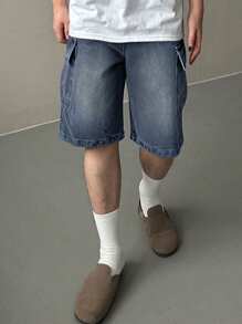 DAZY Summer Solid Denim Cargo Shorts - Blue - View 5