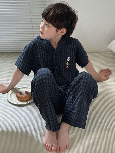 Dazy Kids Tween Boy Textured Button Front Short Sleeve Top And Pants, Summer Outfit