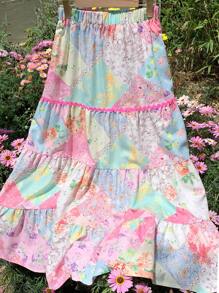 Comfortcana Women Summer Vacation Floral Print Ruffle Hem Skirt - Multicolor - View 1