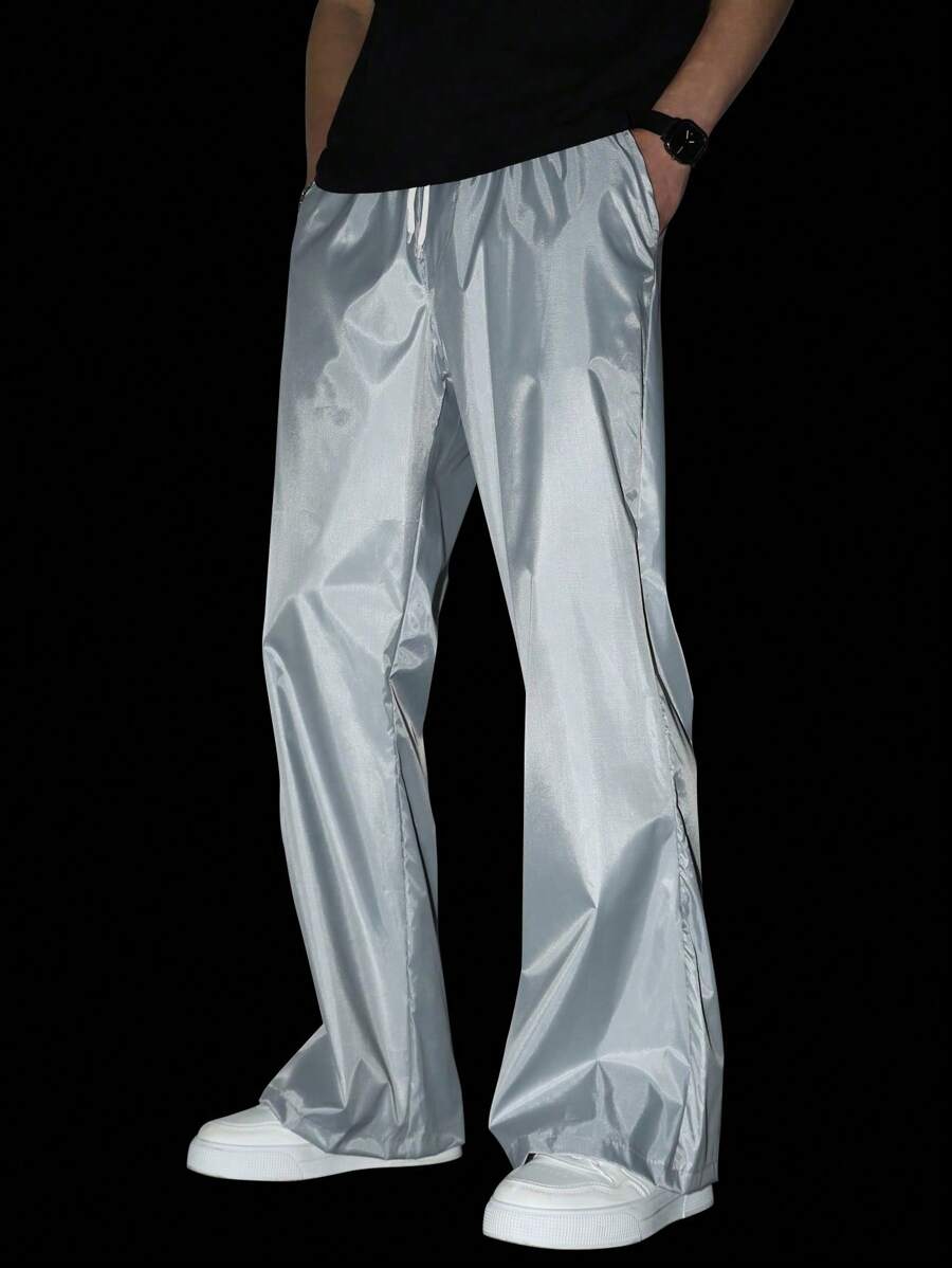 Claim Dot Men's Reflective Bell Bottom Pants, Glow In The Dark, Fashionable For Summer - Grey - View 1