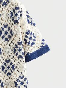 EASEVO 大码男士镂空提花针织短袖开衫，适合秋冬