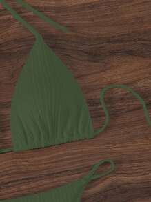 SHEIN Swim Women's Solid Color Halter Tie Sexy Bikini Swimsuit Set For Summer Beach Vacation - Green - View 7