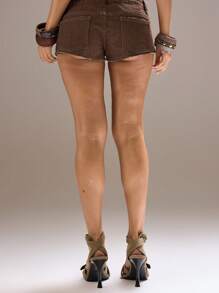 MUSERA Denim Distressed Low Rise Micro Shorts Festival, Concert, Rave, Club, Summer, Sexy Backstage Holiday Vacation Ibiza Streetwear Western Country Cowgirl Winter Nashville Winter Chic Spring - Brown - View 3