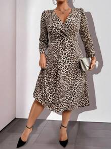 SHEIN Clasi Damen Lässig Kleid in Große Größen, Leoparden-Muster Langarm