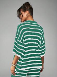 MISSGUIDED Retro Style Crochet Cardigan Boho Knit Summer Beach Cover Up Resort Wear Oversize Open Front Lounge Wear Vacation Essential Spring Fashion Christmas - Green - View 2