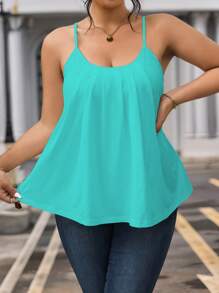 SHEIN LUNE Plus Size Casual Simple Solid Color Round Neck Loose Sleeveless Tank Top For Summer - Blue - View 4