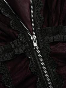ROMWE Goth 复古仙女哥特风格蕾丝拼接绷带文胸短款上衣，夏季女士 - 酒紅色 - 查看 3