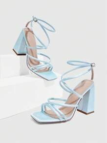 CUCCOO SZL Women's Cuccoo Fashion Adjustable Buckle Thick Heel Strappy Sandals - Blue - View 8