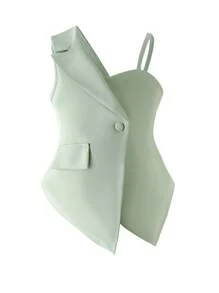 SHEIN Elladie kids 年轻女孩时尚不对称设计套装两件套，优雅女士风格绿色高端连衣裙套装 - 綠色 - 查看 8