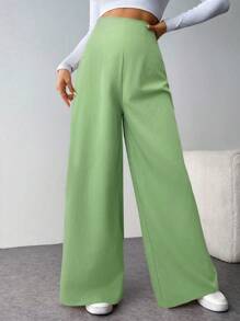 Firerie Pantaloni casual alla moda minimalista con vita alta, gamba larga e texture, adatti per il rientro a scuola e per gli spostamenti