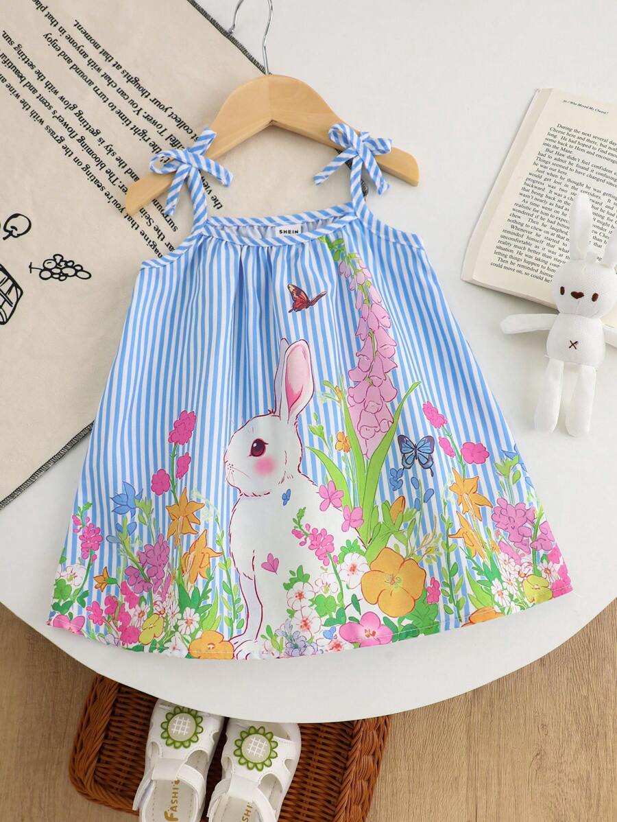 SHEIN Playful Pals Baby Girl Clothing Baby Girl Dress Full Floral Pattern Suspender Bow Summer Elegant And Fresh Dress - Multicolor - View 1