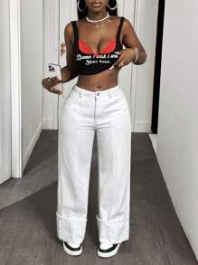 SHEIN Slayr 女式宽松口袋休闲百搭直筒牛仔裤 - 白色 - 查看 6