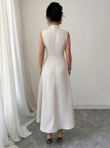 Elenzga Vestido elegante de veraneo informal sin mangas con botones decorativos, primavera/verano - Albaricoque - Ver 2