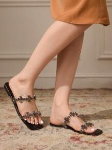 CUCCOO TILAWA Mules y chanclas con hebilla dorada elegante, para fiestas y caminatas al aire libre - Negro - Ver 2