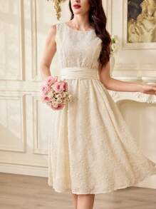 Vintamour Vestito elegante vintage in jacquard con fiocco, da donna, abito estivo per vacanza