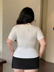 Vibekara Maglietta casual comoda a due pezzi con fiocco, taglia curvy, look estivo per donna