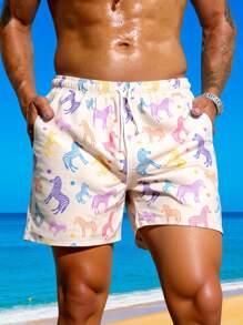 Manfinity Swimmode Men's Casual Zebra Print Beach Shorts Men Swim Trunks Men Swim Trunks - Beige - View 6