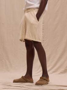 Musero Crochet Knit Tie Waist Shorts Spring, Summer, Holiday - Apricot - View 3