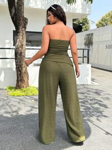 SHEIN EZwear 2 Pezzi, completo estivo casual in taglie forti per donna, composto da top tubo e pantaloni lunghi