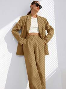 Aveloria Modichic Set de costum din 2 piese, în amestec de in, pentru navetiști șic, primăvară/vară, cu blazer și pantaloni largi, schemă de culori galben-verde, versatil