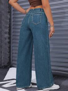 Quần Jeans Denim Dáng Rộng Nhiều Màu Sắc Thường Ngày Có Túi - Màu xanh lam - Xem 2