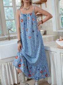 LanaWest Circular Print Long Dress For Women, Fashionable And Suitable For Summer - Multicolor - View 4