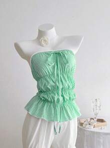 Elamini 女士格子领结蝴蝶结抹胸上衣