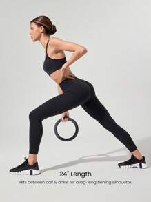 GLOWMODE 24'' FeatherFit™-Sculpt No Front Seam Tummy Control Butt-Lifting Active Leggings With Side Pockets Medium Impact Running Jogging Training Gym Workout - Black - View 6