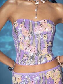 ROMWE Fairycore 2pcs/Set Women Tube Top And Mini Skirt, Minimalist & Fashionable, Suitable For Summer - Baby Pink - View 7